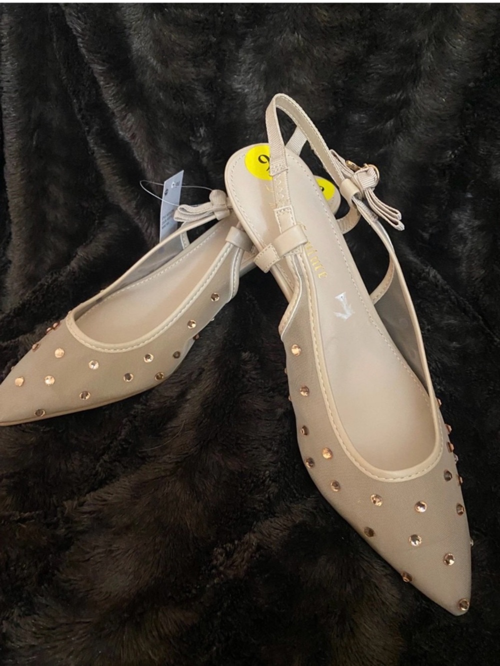 Juicy Couture Nude Pointed Slingback Flats with Gold Studs
